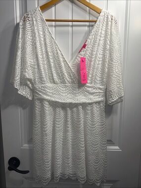 Lilly Pulitzer Romper Skort Parigi Resort White Scalloped Shell Lace Size M NWT